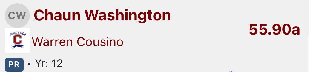 - 400m dash PR (55.90)
- 2nd place in my heat
