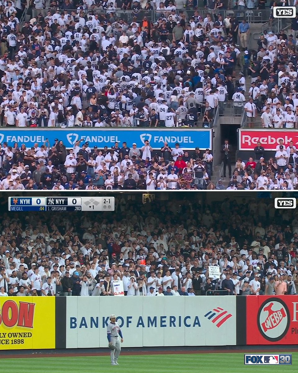 MLBONFOX's tweet photo. Backs turned, signs out. Juan Soto has taken the field at Yankee Stadium https://t.co/DKWI7vDfrq