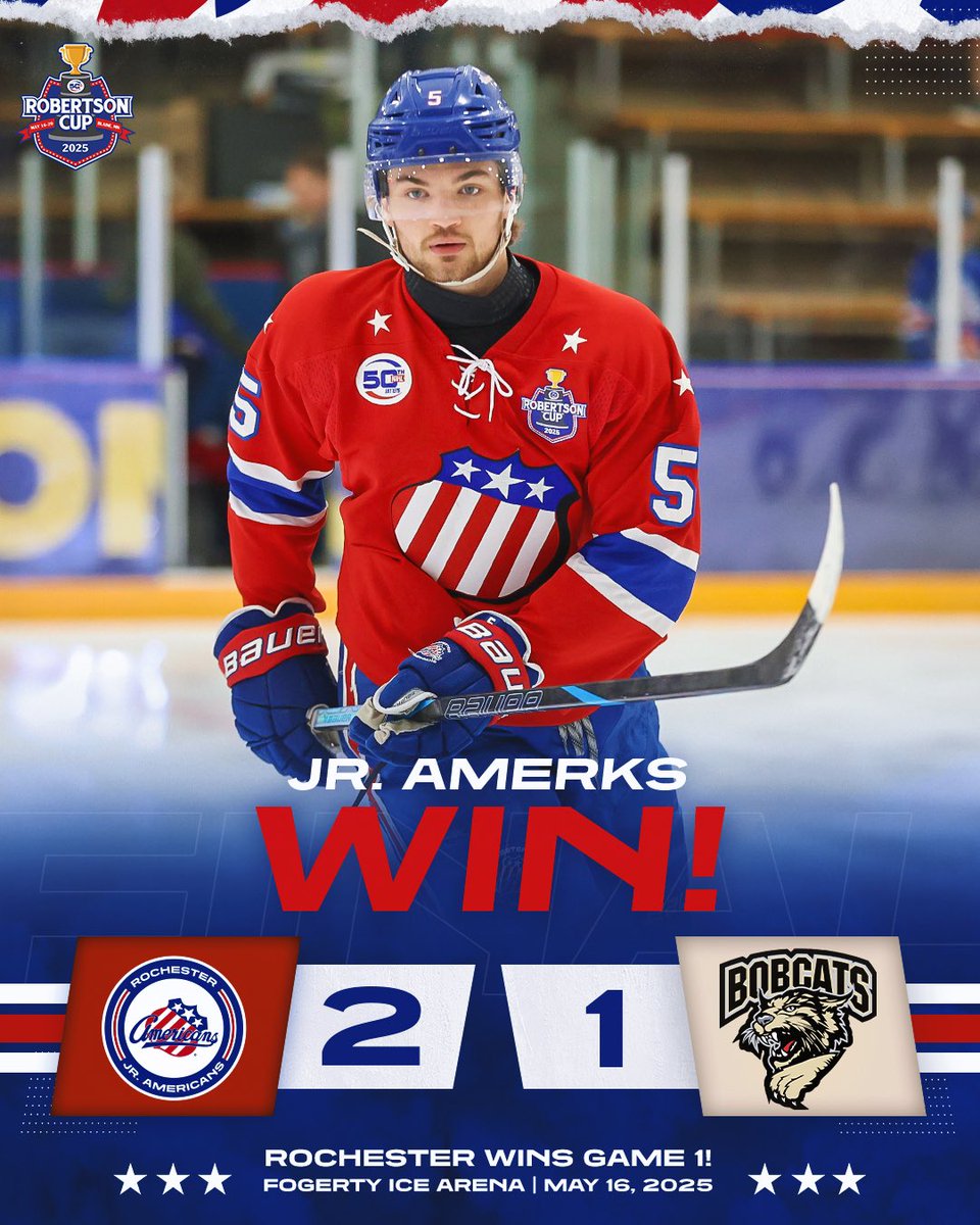 THE JR. AMERICANS WIN GAME ONE!!! 

Rochester earns a HUGE 2-1 win over Bismarck to open up the Robertson Cup Semifinals! Let’s finish this series tomorrow! #LetsGetRowdy