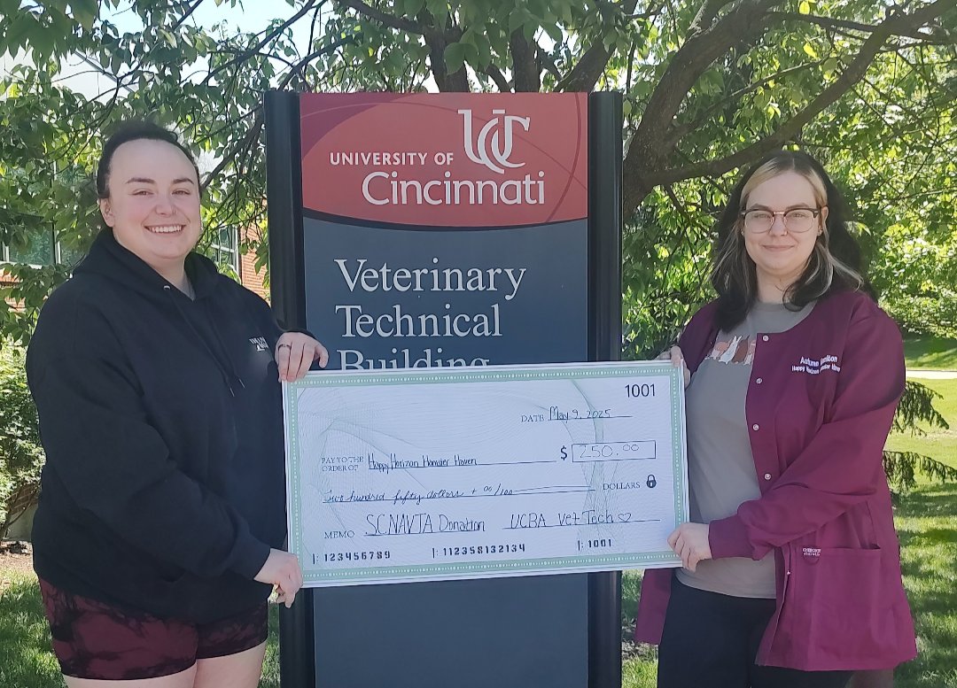 UC Blue Ash Vet Tech students raised $678 this year—and gave back in a big way!

🐶 $300 to Animal Friends Humane Society 
🐱 $250 to Happy Horizons Hamster Haven 
🐰 Remainder supports future Vet Tech classes

Proud of these future veterinary leaders!