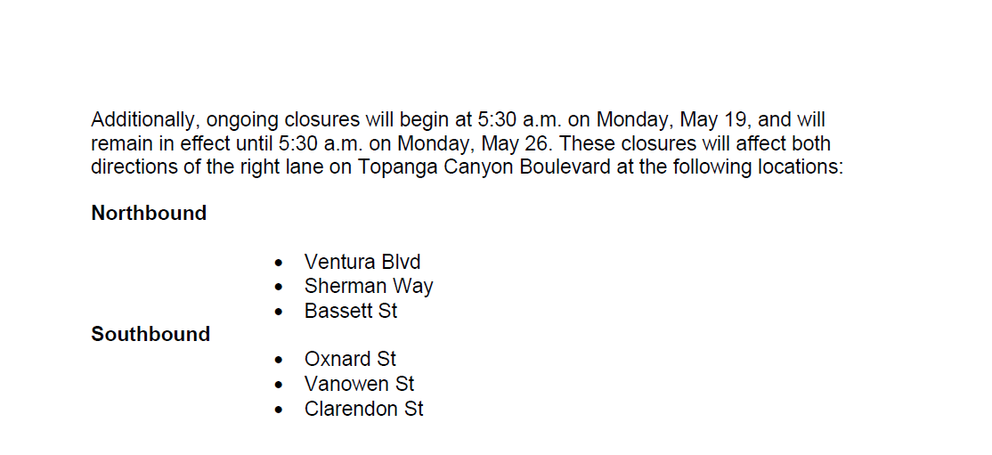 CaltransDist7's tweet photo. ❗️Heads up, San Fernando Valley motorists ❗️
@CaltransDist7 is continuing work on Topanga Canyon Blvd:
🕕 Day closures: 6 AM–3 PM, starting Mon 5/19
⏱️ 24/7 closures: 5/19-5/26
🌙 Overnight closures (Nordhoff Street to Strathern Street): begin May 19
More info 👇 https://t.co/TruFFKYum0