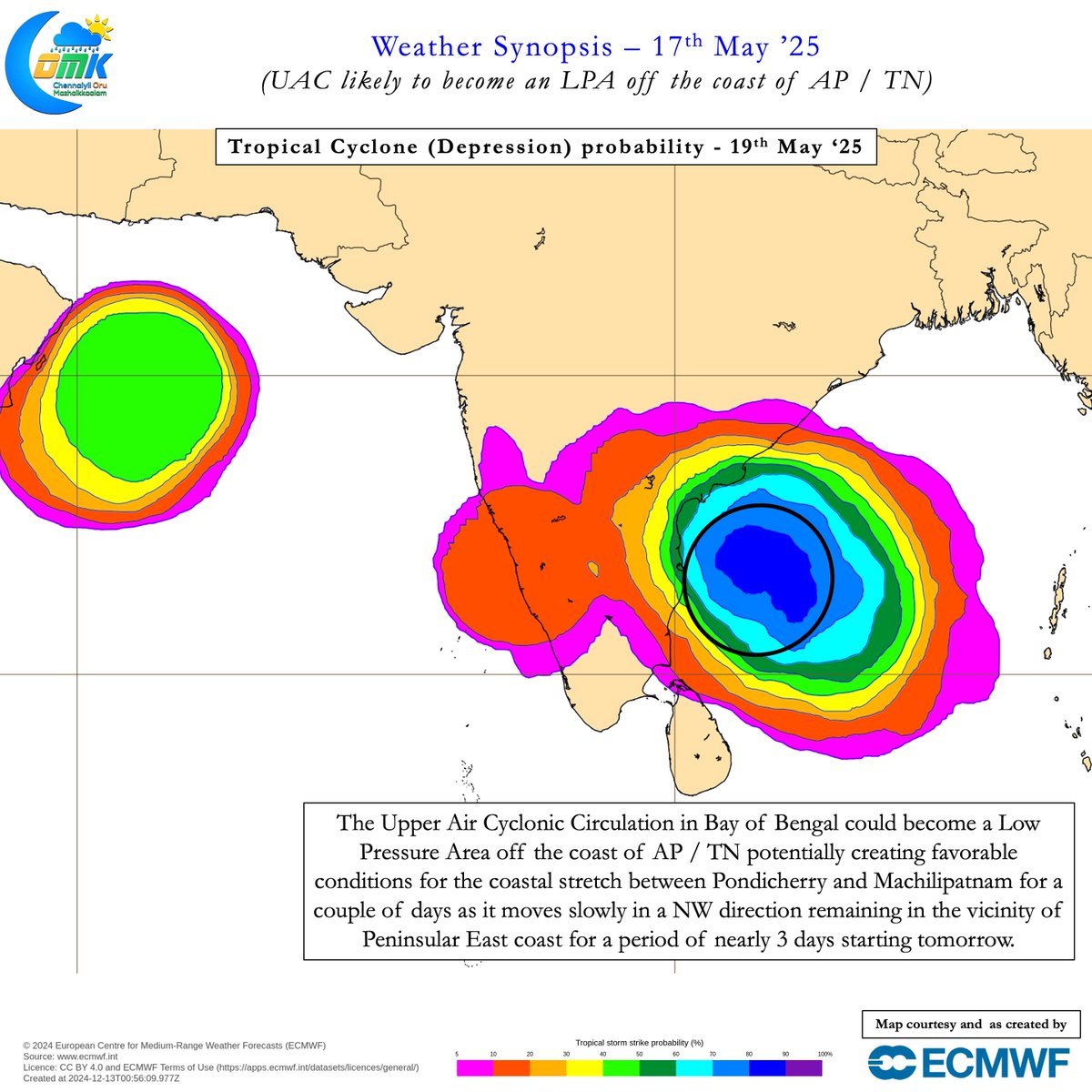 ChennaiRains's tweet photo. Deepening UAC over Bay of Bengal likely to trigger widespread #Rains over Peninsular #India. Many places in #TamilNadu including delta districts may see intense #Thunderstorms. While parts of #Chennai saw light rains last night things get better from tomorrow. #WxwithCOMK https://t.co/g4VESbdqzg