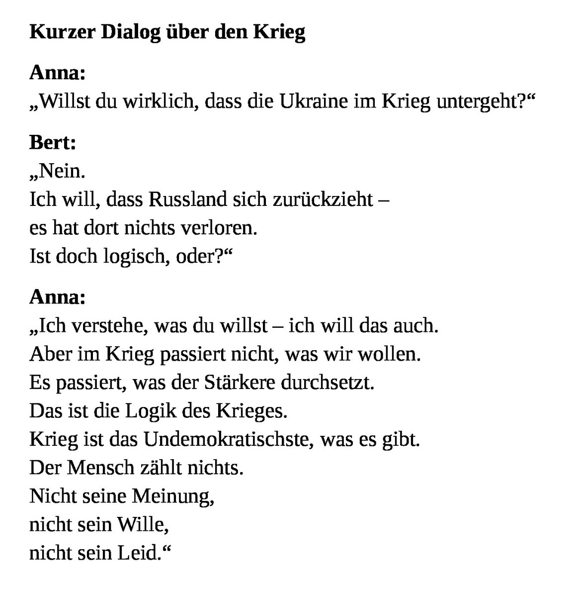 Kurzer Dialog über den Krieg