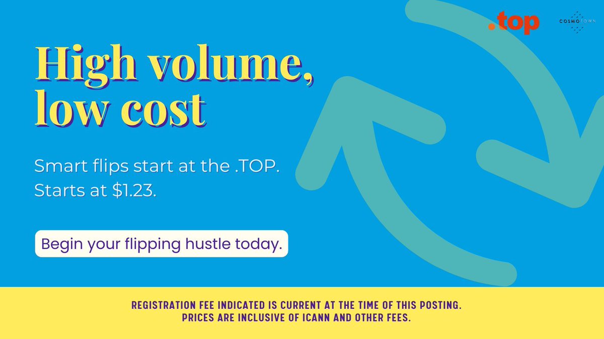 Savvy investors know the game: buy low, flip high.
.TOP domains offer strong resale value for a fraction of the cost.
A smart move for anyone in the domain hustle.

Start for as low as $1.23.
cosmotown.com 

#domainflipping #investing #Domains
