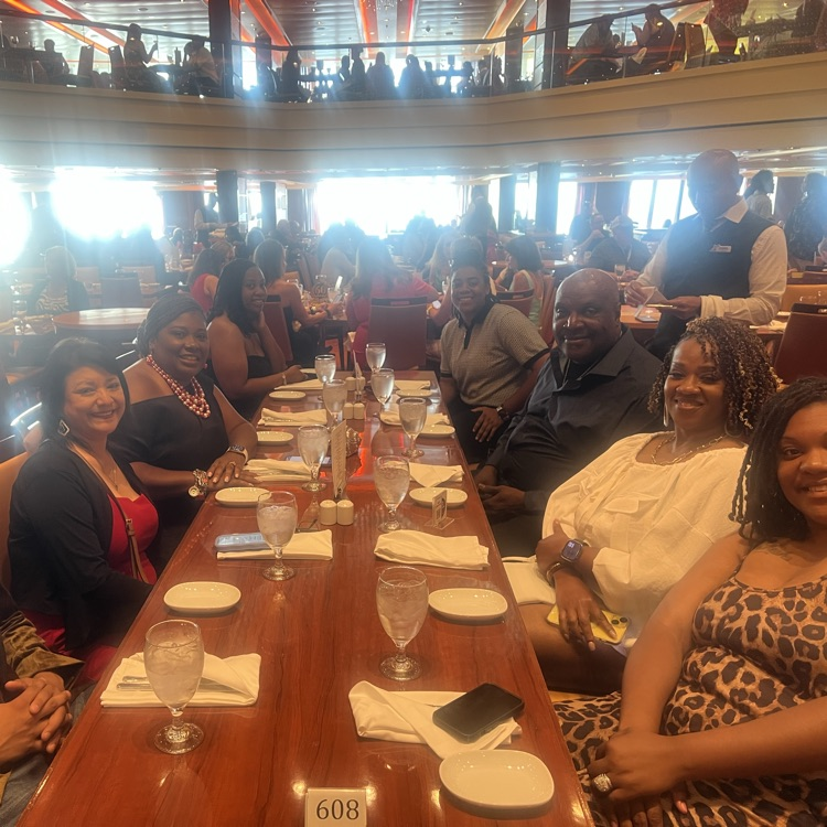 The Class of 2025 enjoying fine dining aboard the Carnival Breeze.  Everyone is having a blast!