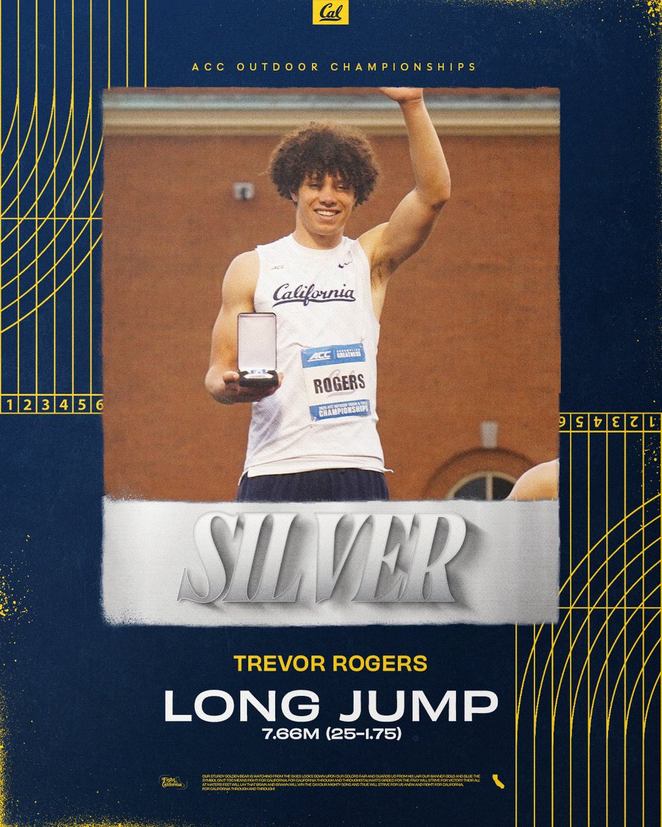 From Indoor All-ACC to 𝐀𝐂𝐂 𝐒𝐢𝐥𝐯𝐞𝐫 𝐌𝐞𝐝𝐚𝐥𝐢𝐬𝐭!

Trevor Rogers takes second in the long jump with a personal-best leap of 7.66m (25-1.75)!! 🚀 

#GoBears🐻