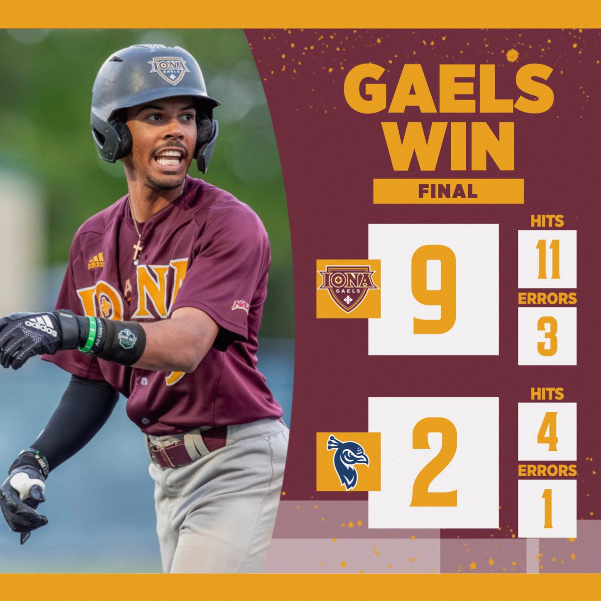 IonaBaseball's tweet image. #GAELSWIN!!!
The Gaels take the Friday night W with Damian leading all players with 3๏ธโฃ RBI's!
#GaelNation
