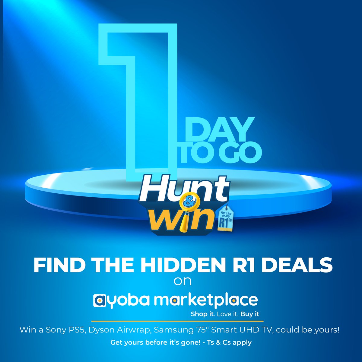 ayobaapp's tweet image. 🎯 1 DAY TO GO!

The hunt for R1 deals begins tomorrow! A PS5, Dyson Airwrap &amp;amp; Samsung Smart TV — all up for grabs!

Don’t miss out ! Join the ayoba marketplace and stay posted 👉 shop.ayoba.me

#HuntAndWin #R1Deals #AyobaMarketplace