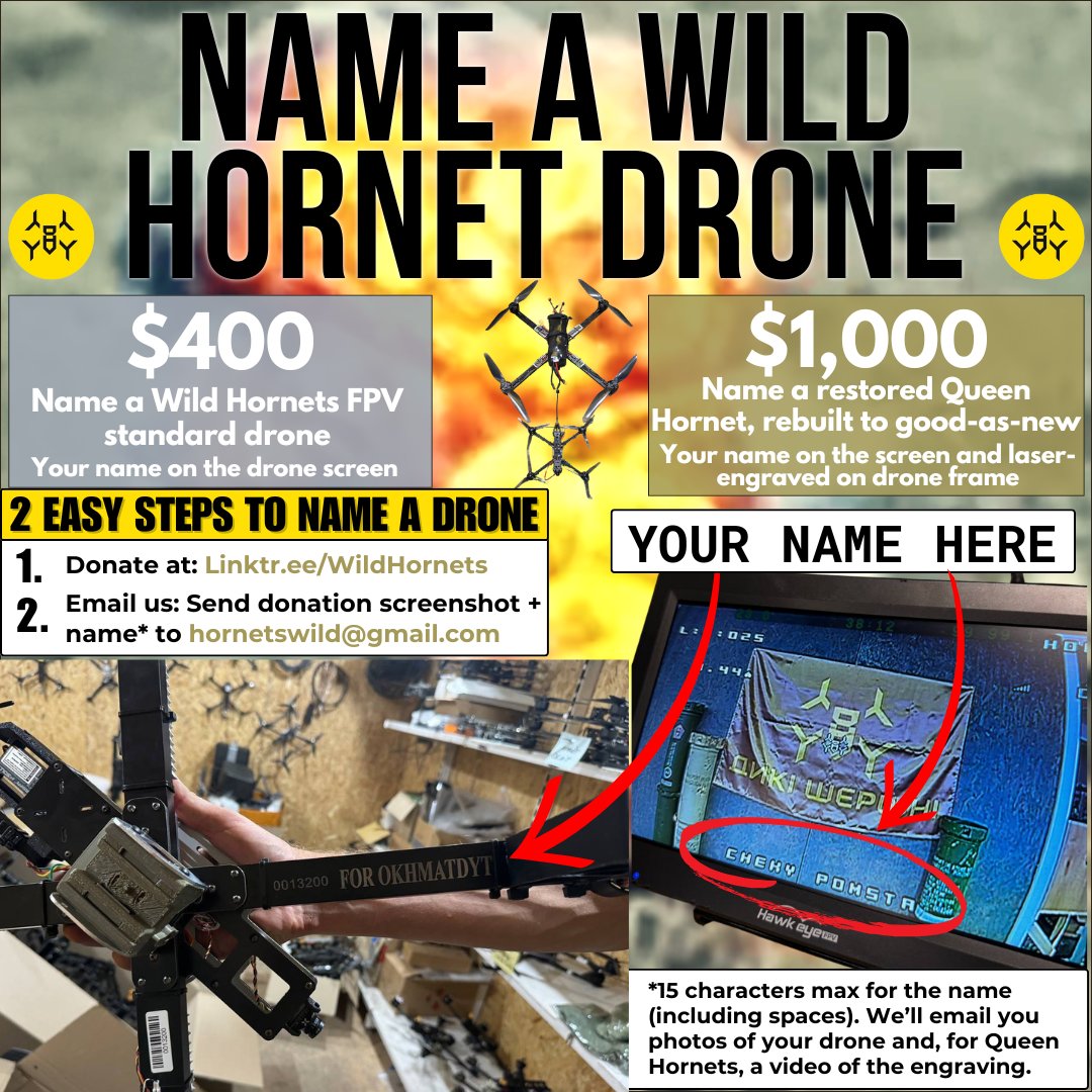 Meet my new bud "CANADA FIRES 2"!🐝

He's a craaazy Canuck Hornet off to puck up the invader—sorry not sorry🔥

He joins his brother "CANADA FIRES"—already at the front going bardownski on the orc

Naming a Wild Hornet counts for tix in our 65th Mech Brigade drone reload raffle⤵