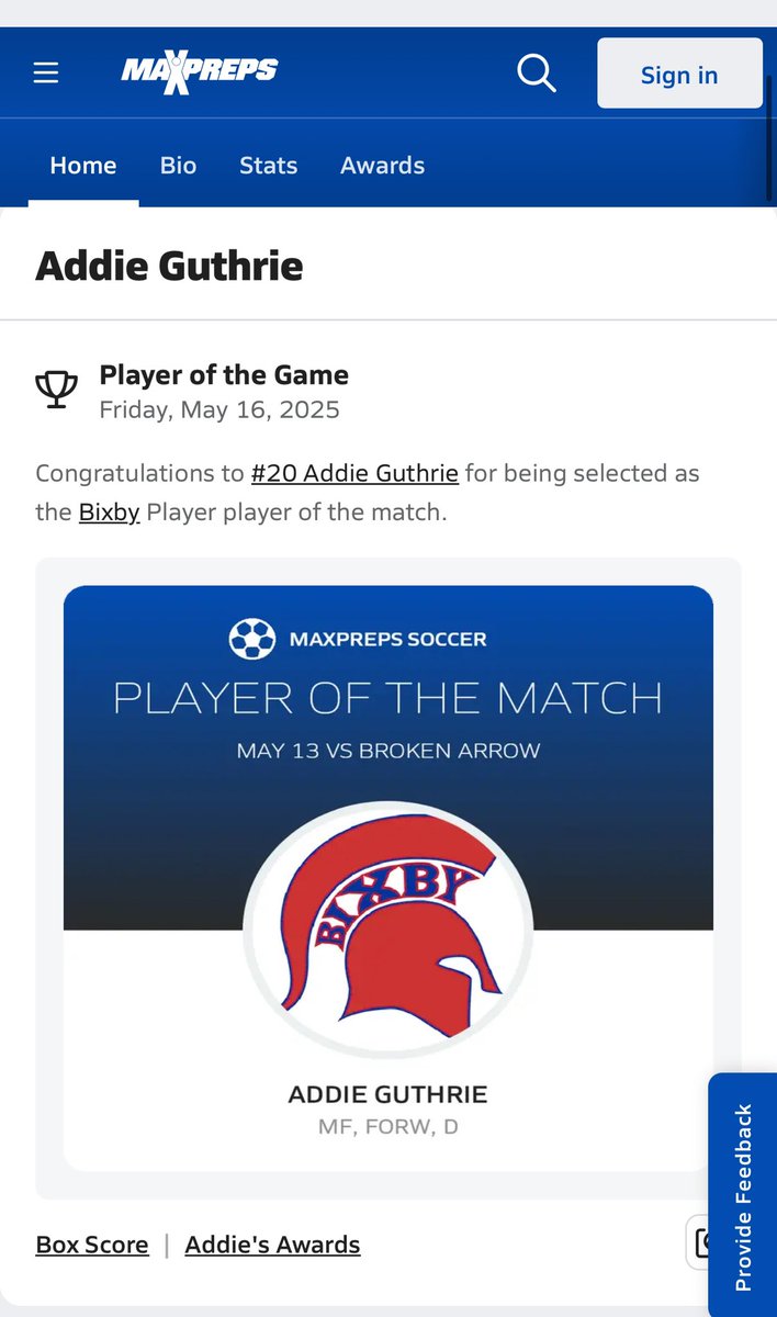 Thank you <a href="/MaxPreps/">MaxPreps</a>!! <a href="/50_50Pod/">The 50/50 Podcast ⚽️🎙</a> <a href="/ImCollegeSoccer/">College Soccer Truth ™</a> <a href="/ImYouthSoccer/">ECNL/GA/Recruiting/College Soccer</a> <a href="/TopPreps/">TOP PREPS - Free Sports News, Videos & Information</a> <a href="/PrepSoccer/">Prep Soccer ⚽️</a> <a href="/TopDrawerSoccer/">TopDrawerSoccer</a> <a href="/EliteSoccerPlay/">EliteSoccerPlayers.com</a> <a href="/TheSoccerWire/">SoccerWire</a> <a href="/girlssoccernet/">Girls Soccer Network</a>   <a href="/WSOCRecruits/">WSOC Recruits</a> <a href="/BixbySpartanFUT/">Bixby Spartan Soccer</a> <a href="/HomeofSpartans/">Bixby Spartan Athletics</a>