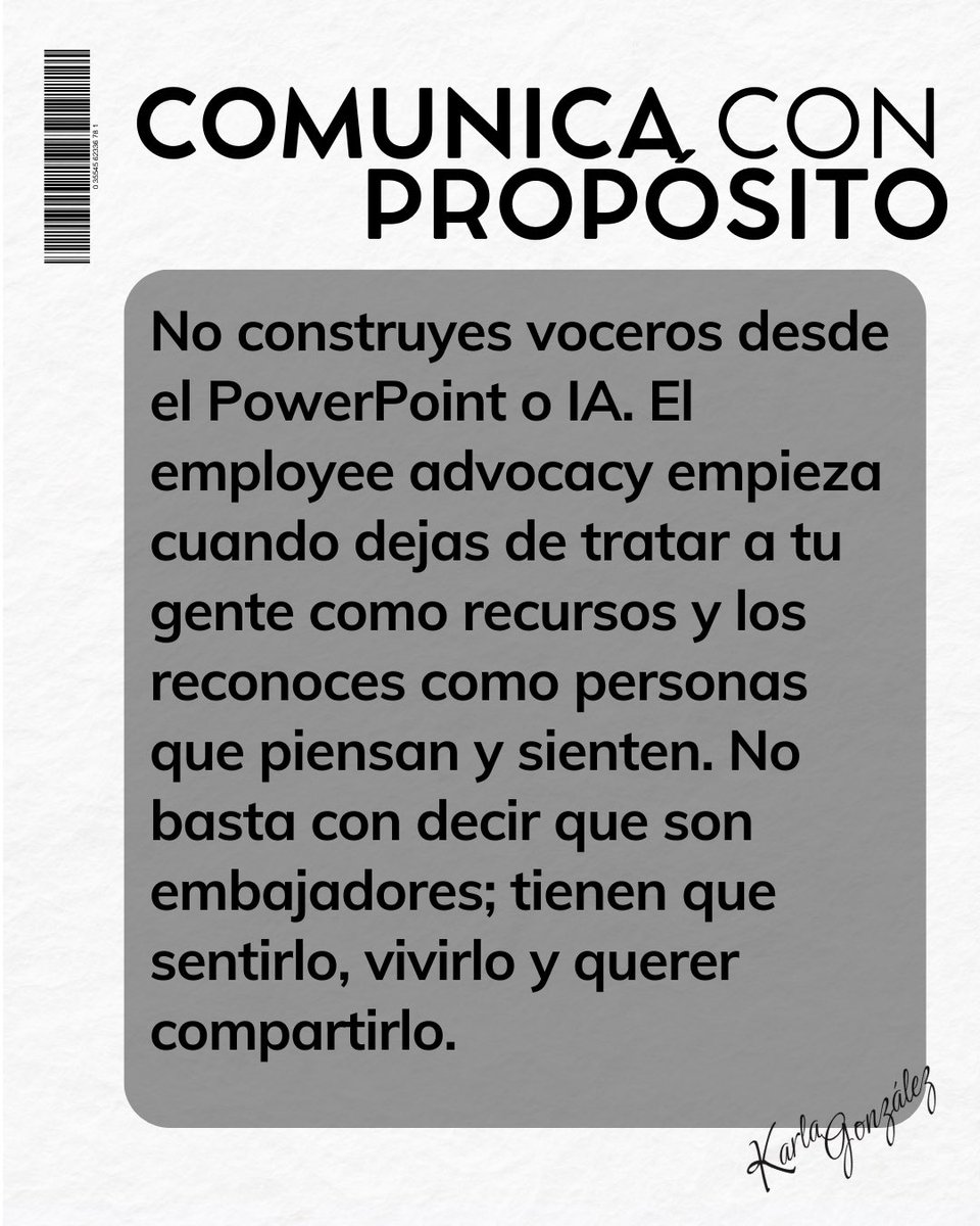 KarG2410's tweet image. El employee advocacy no se impone, se construye con legitimidad interna. Ningún colaborador hablará bien de su organización si no se siente parte de ella. La narrativa institucional más poderosa es la que se vive desde dentro.

#EmployeeAdvocacy #ReputaciónInterna #EfrctoSandía
