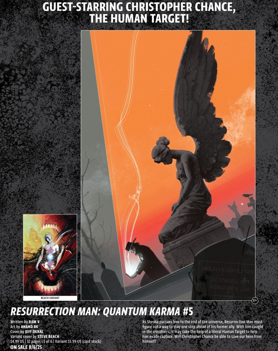Ram V (@therightram) on Twitter photo Resurrection Man #5 is out August. Pre-order your copy today!
Words - Ram V
Art - <a href="/an_anandrk/">Anand Radhakrishnan</a>
Colours - Mike Spicer
Letters - <a href="/adityab/">Aditya Bidikar</a>
Covers - <a href="/jeffdekal/">JEFF DEKAL</a> and Steve Beach
With Resurrection Man fleeing for his life, it's up to Christopher Chance, the Human Target, to help him! Resurrection Man #5 is out August. Pre-order your copy today!
Words - Ram V
Art - <a href="/an_anandrk/">Anand Radhakrishnan</a>
Colours - Mike Spicer
Letters - <a href="/adityab/">Aditya Bidikar</a>
Covers - <a href="/jeffdekal/">JEFF DEKAL</a> and Steve Beach
With Resurrection Man fleeing for his life, it's up to Christopher Chance, the Human Target, to help him!