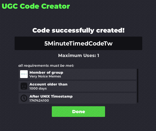5 minute timed code, are you fast enough?
#freeugc #ugc #roblox #giveaway