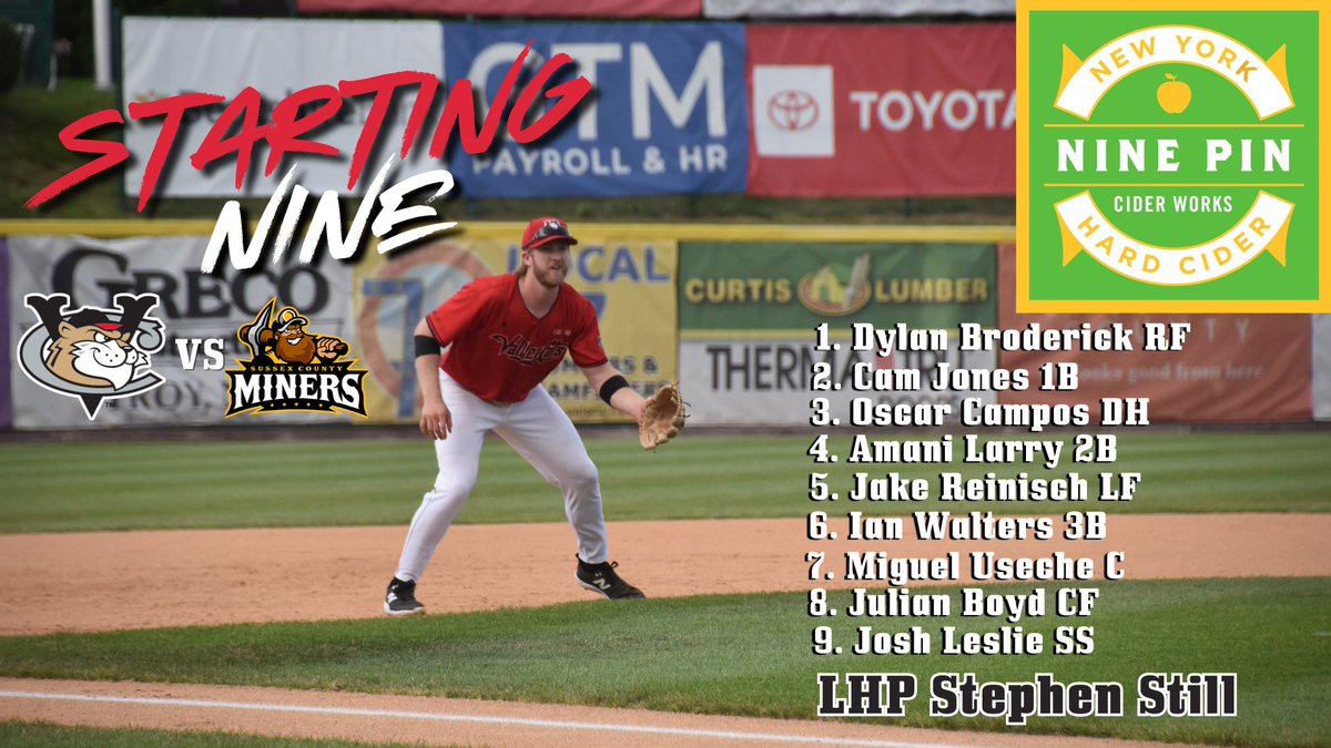 ValleyCats's tweet photo. Check out our Nine Pin Cider Starting Nine to kick off the weekend homestand!

#VamosGatos #Forthe518 https://t.co/ZpiNfhLawn