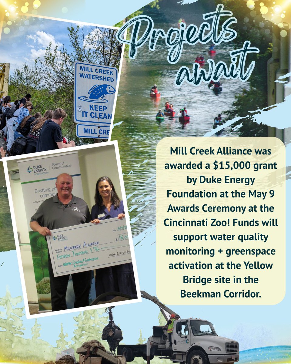 Mill Creek Alliance (@millcreekalli) on Twitter photo Big news! Mill Creek Alliance was awarded a $15,000 grant by <a href="/DukeEnergy/">Duke Energy</a> Foundation at the May 9 Awards Ceremony at <a href="/CincinnatiZoo/">Cincinnati Zoo</a>! Funds support water quality monitoring + greenspace activation at the Yellow Bridge site in #BeekmanCorridor. #Cincinnati #EnvironmentalJustice Big news! Mill Creek Alliance was awarded a $15,000 grant by <a href="/DukeEnergy/">Duke Energy</a> Foundation at the May 9 Awards Ceremony at <a href="/CincinnatiZoo/">Cincinnati Zoo</a>! Funds support water quality monitoring + greenspace activation at the Yellow Bridge site in #BeekmanCorridor. #Cincinnati #EnvironmentalJustice