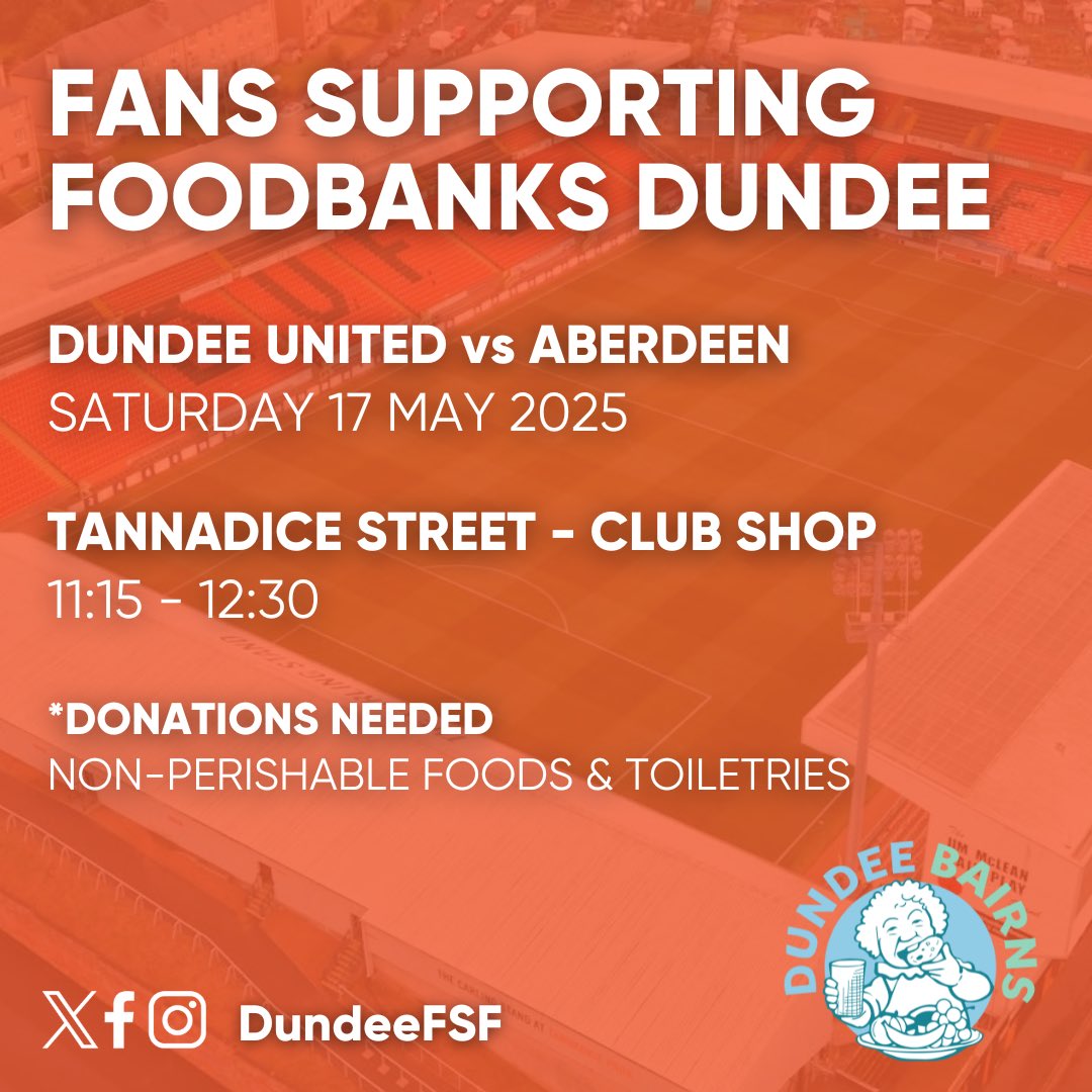 ⚽️ TANNADICE COLLECTION 🥫

We will be holding our last Tannadice collection of the season with <a href="/DundeeBairns/">Dundee Bairns</a> this weekend! ⚽️

Please share this post &amp; help us get one final massive collection! 🤝 <a href="/ArabArchiveDUFC/">The Arab Archive</a> <a href="/CuparArabs/">Cupar Arabs</a> <a href="/feddusc/">Federation of Dundee United Supporters</a> <a href="/RossDocherty1/">Doc</a>

#HungerDoesntWearClubColours