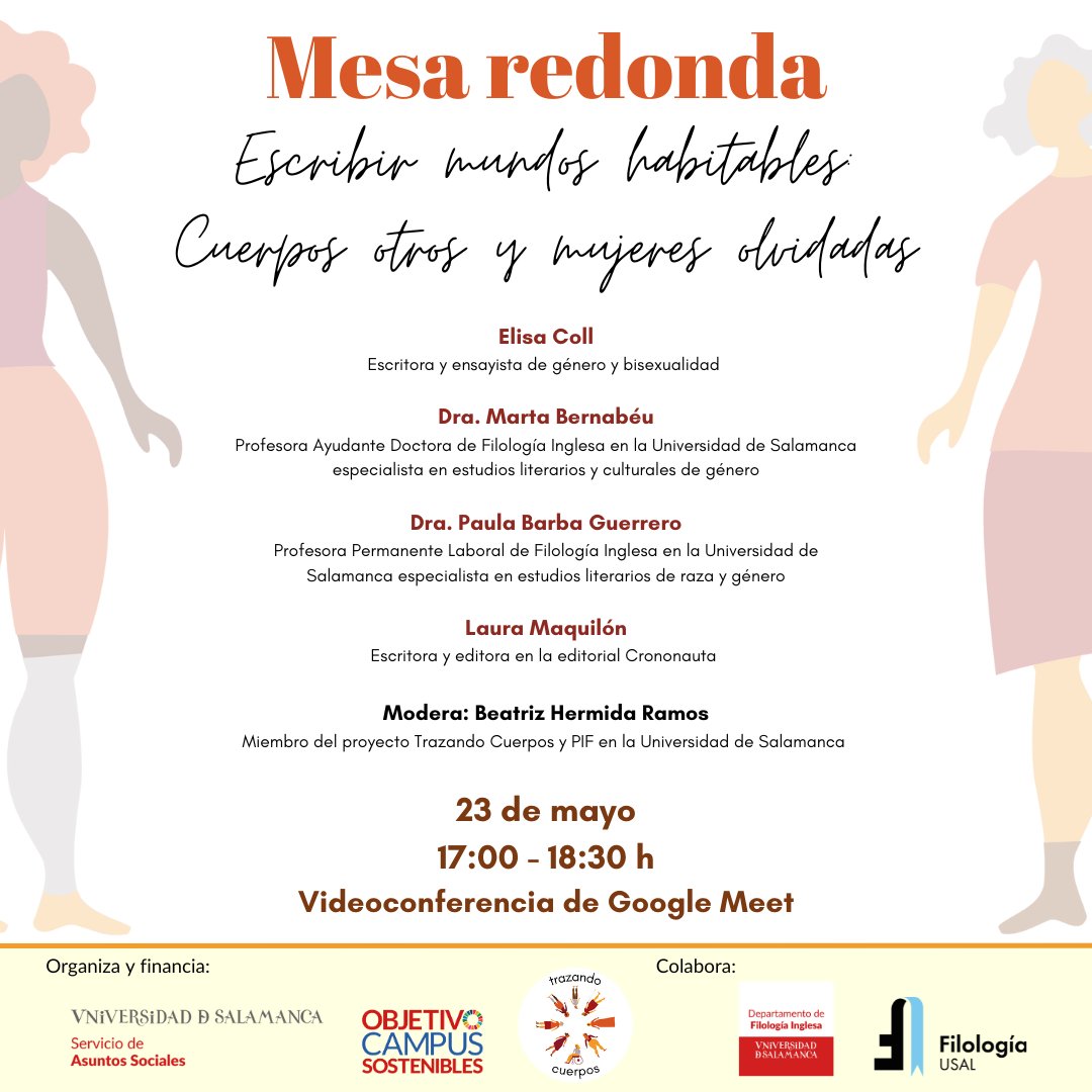 😀Nos alegra compartir nuestra próxima mesa redonda, "Escribir mundos habitables: Cuerpos otros y mujeres olvidadas", que tendrá lugar el 23 de mayo.📚✨🪐✍️ 

📍 Videoconferencia de Google Meet.
🗓️ 23 de mayo, 17:00 h.
➡️ Más información: trazandocuerpos.wordpress.com/mesa-escribir-…