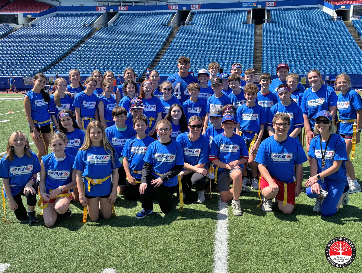 LancasterCSD's tweet photo. Lancaster was 1 of 6 schools selected for the @BuffaloBills Charged Up Field Trip! 40 LMS 7th graders went to Highmark Stadium for a day of fun, fitness &amp; football with Bills players. Huge thanks to Lancaster alum Joe Andreessen, who spent some extra time with our Lancaster crew. https://t.co/63UX6Qx97u