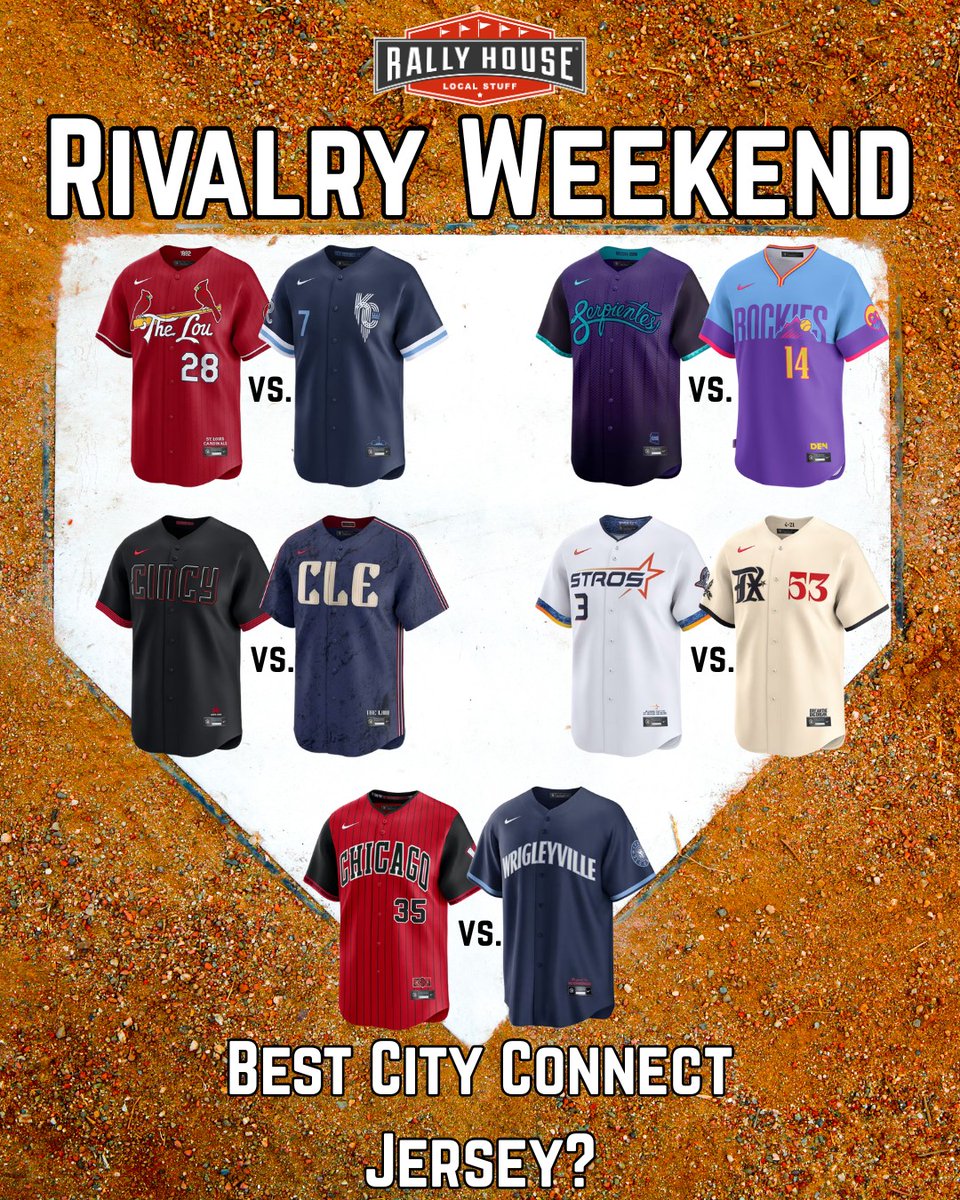 Rally_House's tweet photo. For the first time, @MLB Rivalry Weekend is here ๐ฅโ
A clash of rivals and a clash of styles. Which team's City Connect look wins the rivalry? ๐๐ โ
#MLBRivalry #CityConnect https://t.co/qkNuqWi0tS