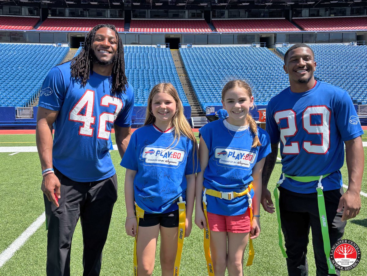 LancasterCSD's tweet photo. Lancaster was 1 of 6 schools selected for the @BuffaloBills Charged Up Field Trip! 40 LMS 7th graders went to Highmark Stadium for a day of fun, fitness &amp; football with Bills players. Huge thanks to Lancaster alum Joe Andreessen, who spent some extra time with our Lancaster crew. https://t.co/63UX6Qx97u