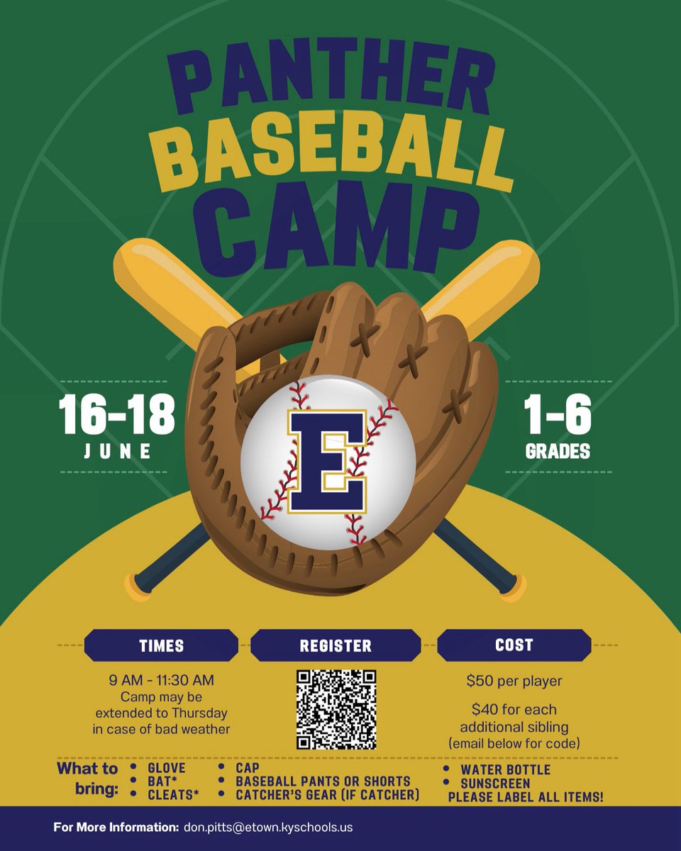 EHS Panther Baseball Camp info 🐾 ⚾️ 🐾