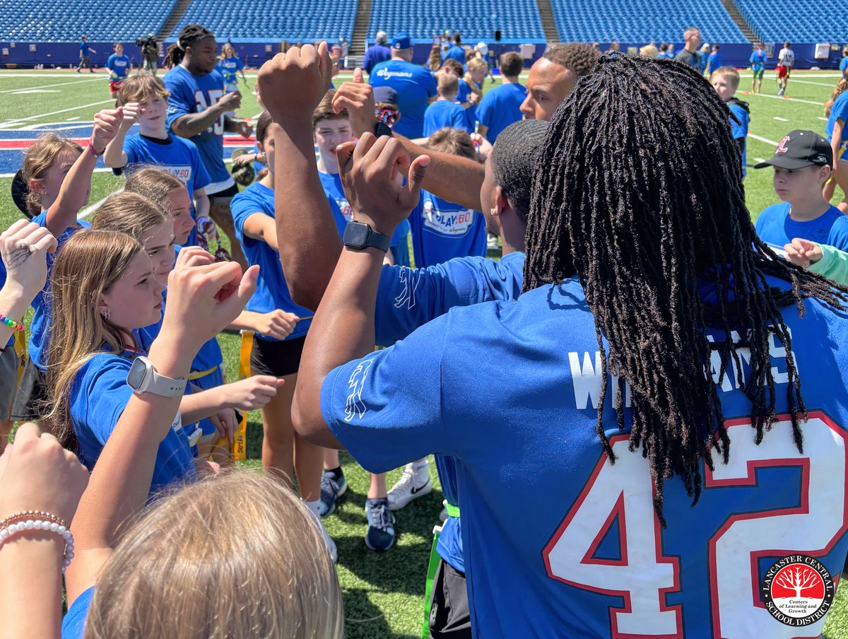 Lancaster was 1 of 6 schools selected for the <a href="/BuffaloBills/">Buffalo Bills</a> Charged Up Field Trip! 40 LMS 7th graders went to Highmark Stadium for a day of fun, fitness &amp; football with Bills players. Huge thanks to Lancaster alum Joe Andreessen, who spent some extra time with our Lancaster crew.