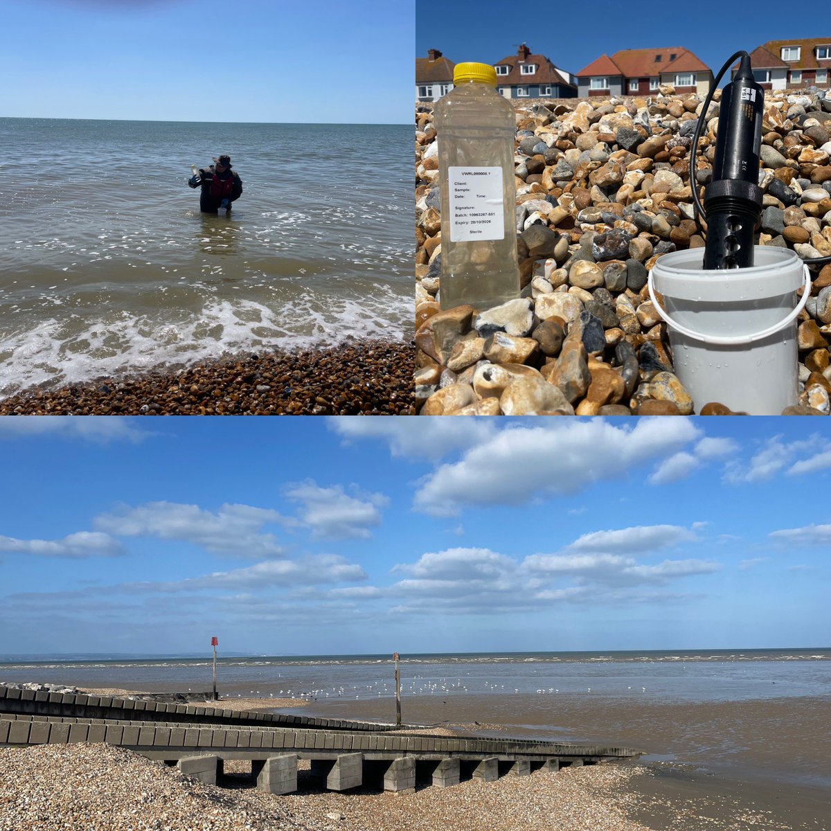 Beautiful day for some water testing with the Environment Agency in Kent. Questions as to why water in Dymchurch and Littlestone is poor, but nearby Hythe is excellent.