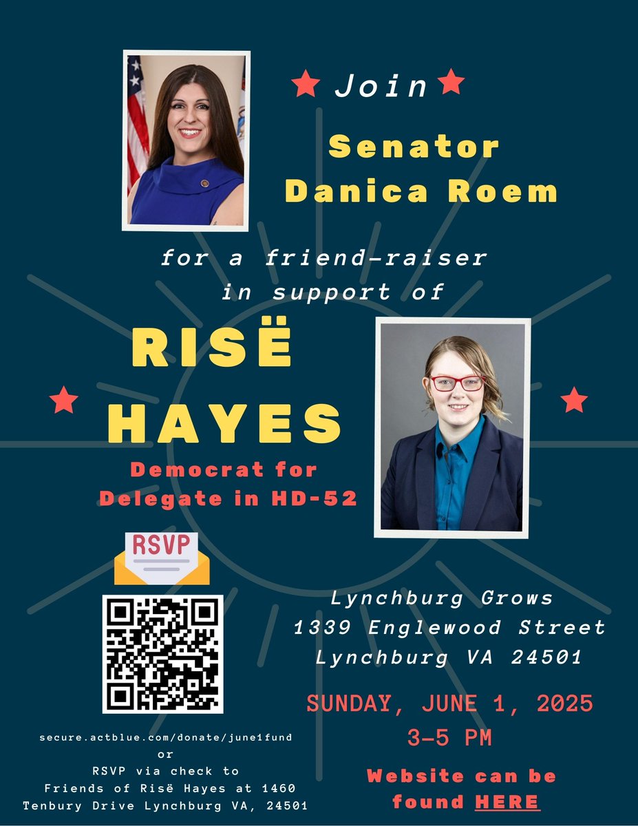 Want to meet me in person? Come to my fundraiser! 
secure.actblue.com/donate/june1fu…
#lynchburgva #virginia #statedelegate #rise4delegate