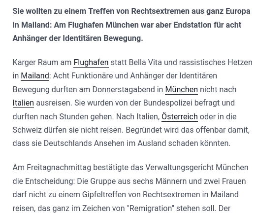 AfaNord's tweet photo. 5 von 8 Neonazis der #IdentitäreBewegung klagten über Dubravko Mandic gegen ihr Ausreiseverbot wg. "möglicher Gefährdung des Ansehens" der BRD im Ausland, um zu einem Treffen der extremen Rechten in #Mailand zu reisen. Die Beschwerde am VGH blieb erfolglos.

#NoNazis #NoAfD #NoIB https://t.co/ouG83jBZjQ