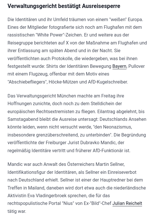 AfaNord's tweet photo. 5 von 8 Neonazis der #IdentitäreBewegung klagten über Dubravko Mandic gegen ihr Ausreiseverbot wg. "möglicher Gefährdung des Ansehens" der BRD im Ausland, um zu einem Treffen der extremen Rechten in #Mailand zu reisen. Die Beschwerde am VGH blieb erfolglos.

#NoNazis #NoAfD #NoIB https://t.co/ouG83jBZjQ