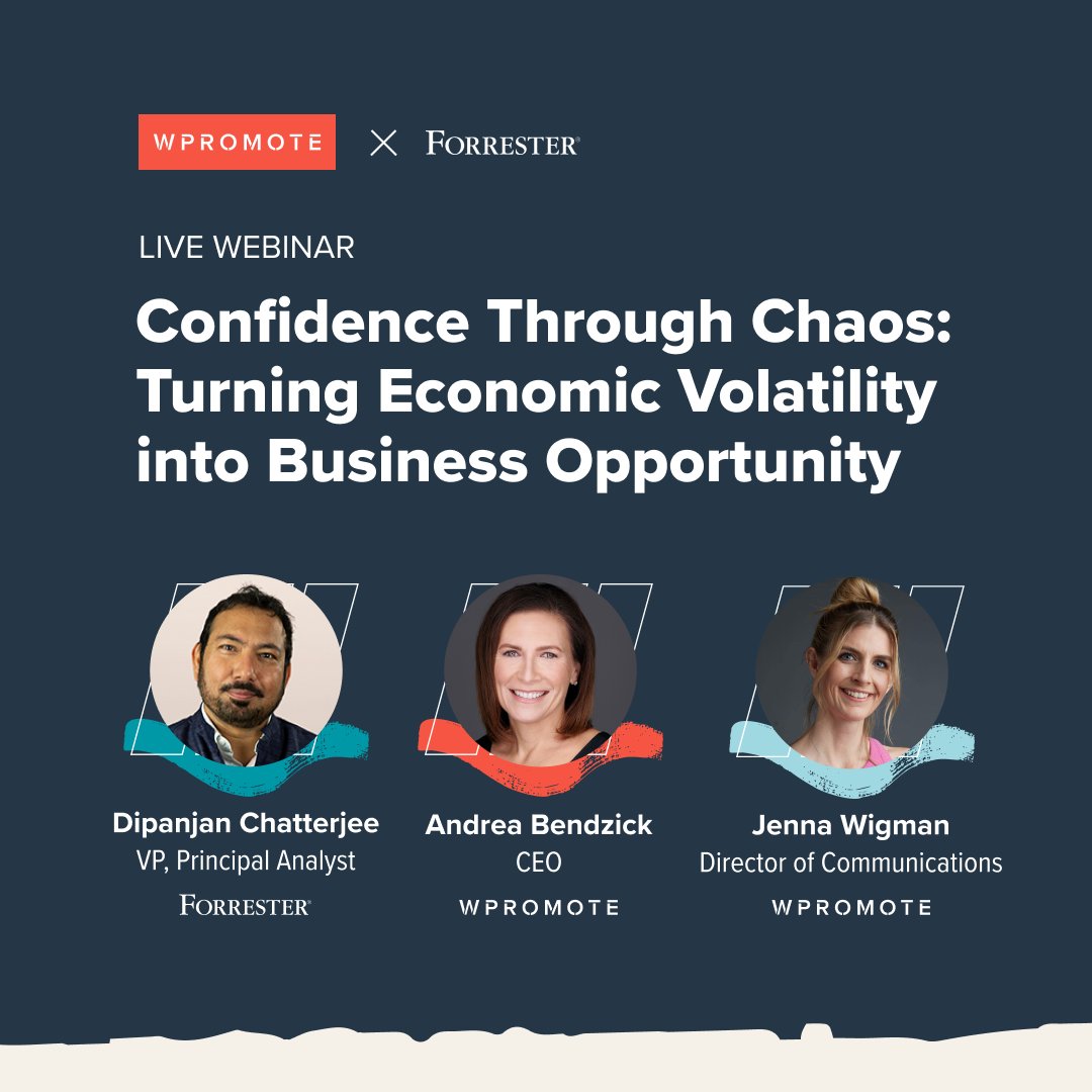 Wpromote's tweet photo. Economic uncertainty is hitting everything from budgets to consumer behavior, and marketers are being pushed to rethink their operations. 

Join Wpromote and @Forrester experts on 6/5 for a virtual event about staying flexible without losing momentum. https://t.co/laDBmSXNBX https://t.co/hJjPVyNtHS