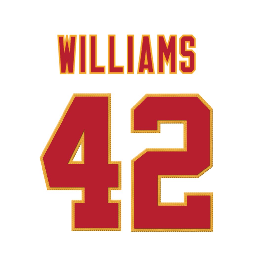 NFL Jersey Numbers (@nfl_jersey_num) on Twitter photo Kansas City Chiefs DB Major Williams (<a href="/TrulyBl3ssed17/">MAJOR “JUICE” WILLIAMS</a>) is wearing number 42. Currently shared with Carson Steele. #ChiefsKingdom Kansas City Chiefs DB Major Williams (<a href="/TrulyBl3ssed17/">MAJOR “JUICE” WILLIAMS</a>) is wearing number 42. Currently shared with Carson Steele. #ChiefsKingdom