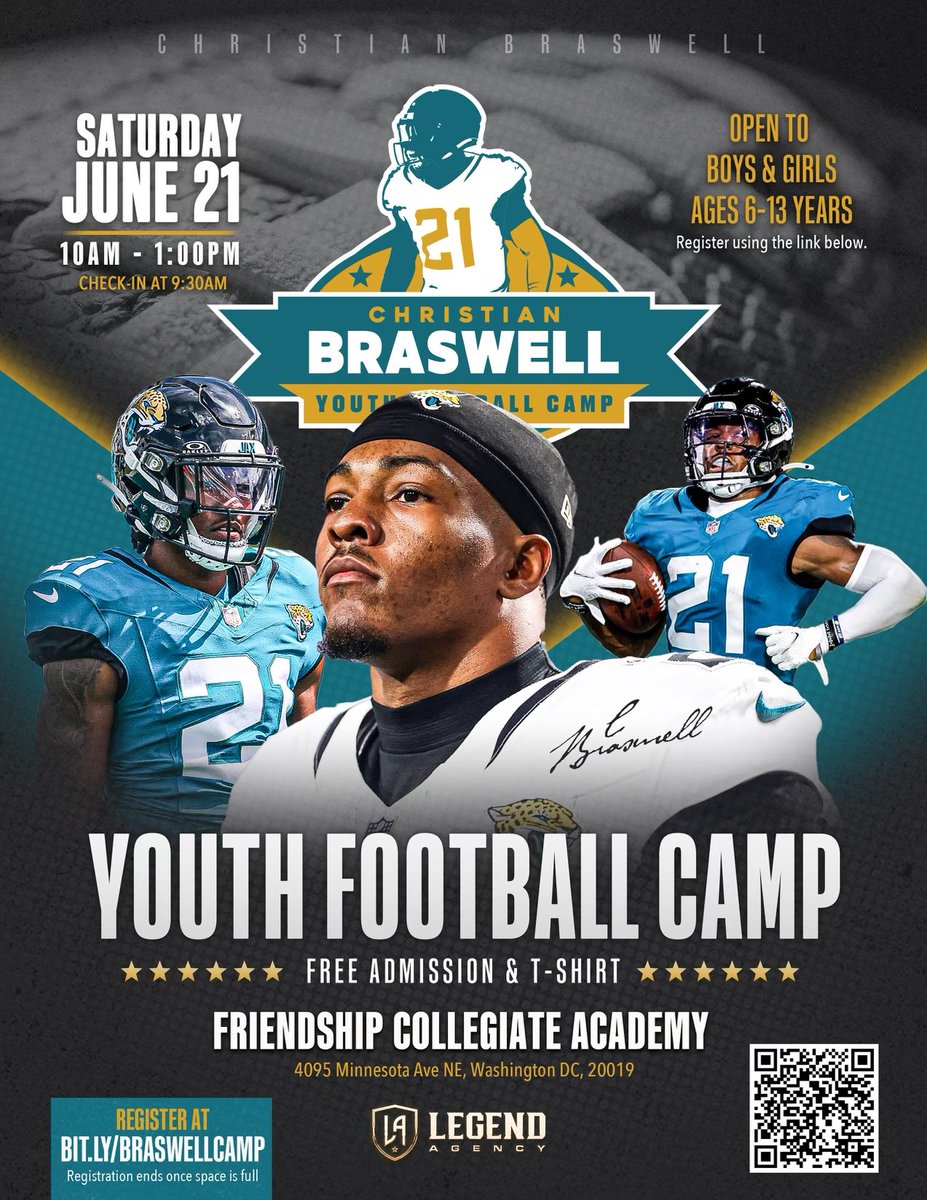 Wassup DMV, I’m super excited to announce my very first Youth Football Camp!

Where 📍: Friendship Collegiate High School
When 📅: June 21st, 2025
Time ⏰: 10am-1pm (Check in at 9:30am)

It will be open to boys &amp; girls ages 6-13 years. You are welcome to attend whether you are