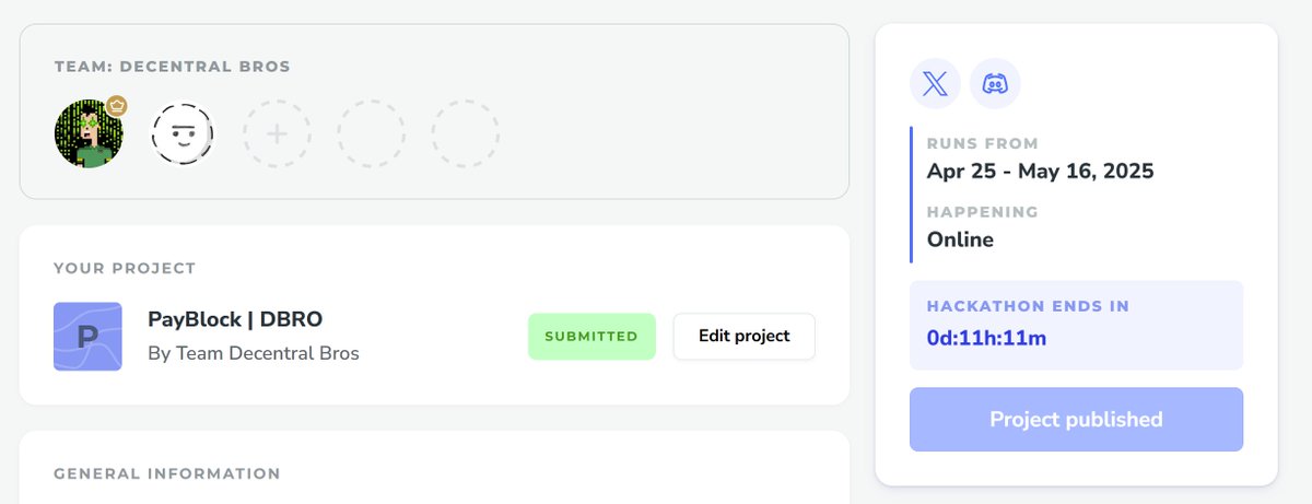 DecentralBros_'s tweet photo. We just submitted our project to the @base batch build hackathon with 11 hours to spare wish us luck🤞
#PayBlock | #DBRO | https://t.co/dc0HIidqwx https://t.co/zprmdhr8nD