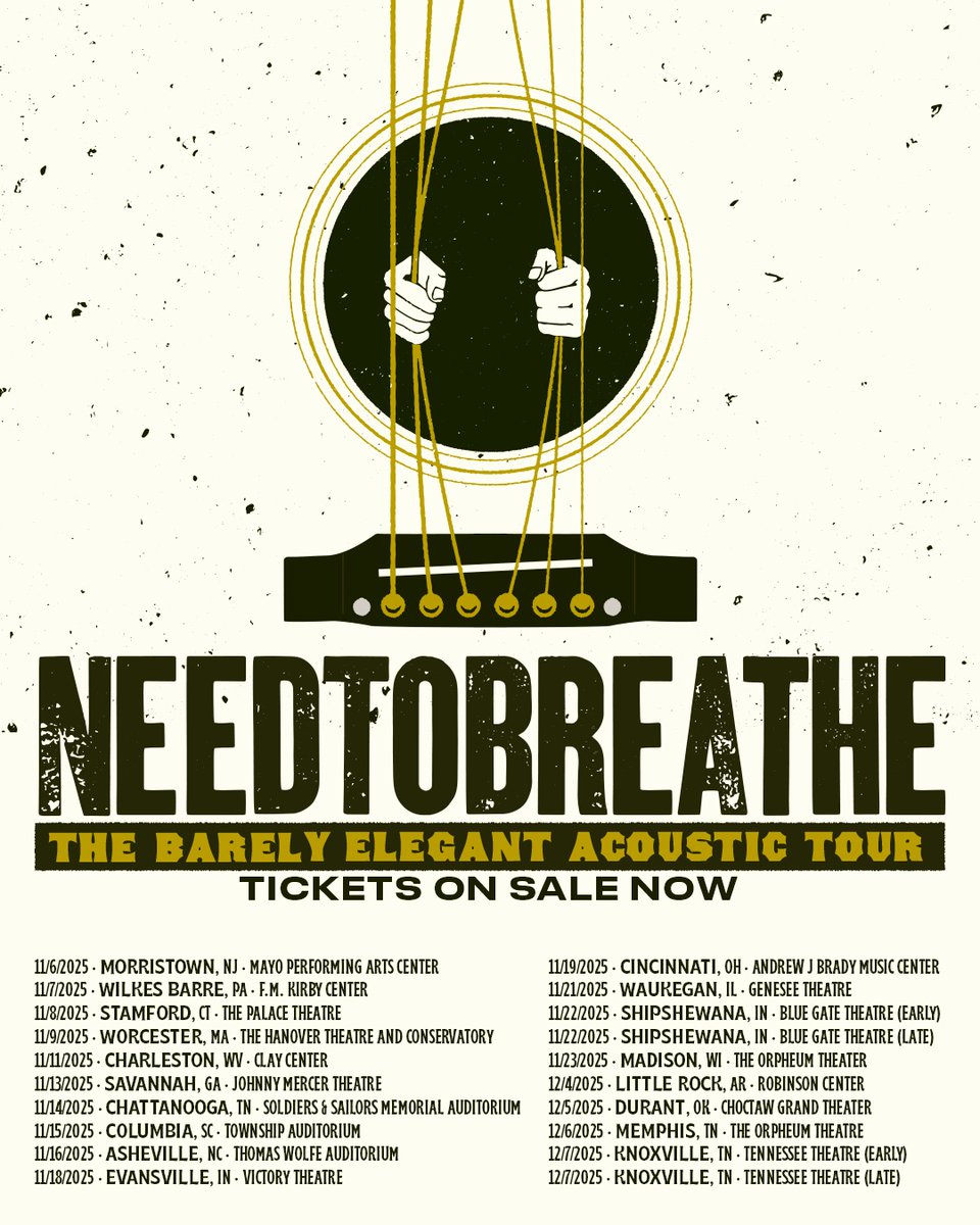 itickets's tweet image. One of our favorite bands is going on tour ✨
Find a city near you HERE bit.ly/3YNIfbs 

#iTickets #needtobreathe #tour #thebarelyelegantaccoustictour #accoustic