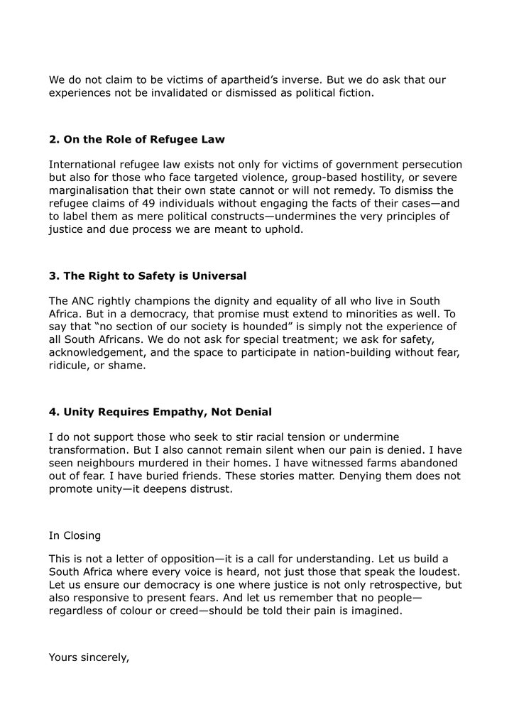 There are those who believe Afrikaners have no pain, no fear, no trauma in modern South Africa. I wrote this open letter to the ANC to say otherwise. Not to divide—but to invite dialogue.