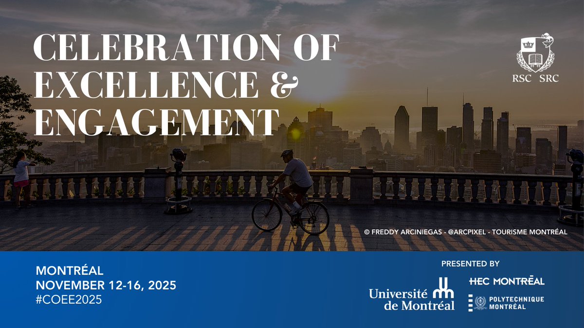 src_rsc's tweet image. In partnership with @UMontreal, @HEC_Montreal & @polymtl, we invite you to join us for the RSC’s national conference, the 2025 RSC Celebration of Excellence and Engagement from November 12 to 16 in Montréal. ✨ Register here: bit.ly/COEE2025