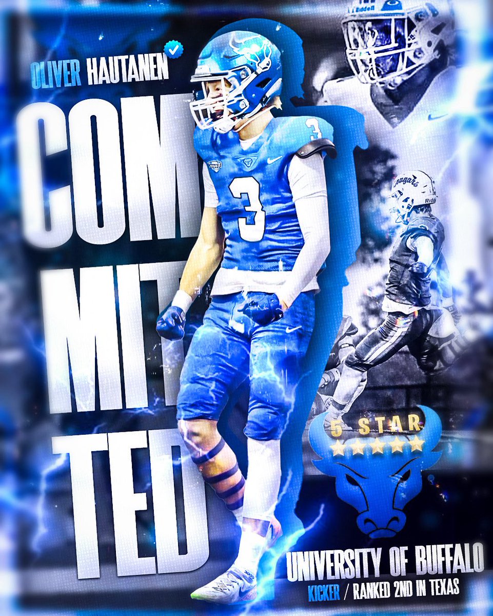 Oliver Hautanen (5⭐️kicker) (@ollie_h_11) on Twitter photo With no credit to anyone else but The Lord God Himself I’m blessed to announce my commitment to <a href="/UBuffalo/">UBuffalo</a> to pursue D1 Football!!!!
<a href="/HKA_Tanalski/">Adam</a> <a href="/KohlsKicking/">Kohl's Kicking Camps</a> <a href="/Chris_Sailer/">Chris Sailer Kicking</a> <a href="/Coach_Mono/">Chris Monfiletto</a> <a href="/KickExposure/">Kicking Exposure by Scott Blanton</a> <a href="/coachBrian_Egan/">Brian Egan</a> <a href="/VernonWells10/">Vernon Wells</a> <a href="/CCAhsathletics/">CCA Athletics</a> With no credit to anyone else but The Lord God Himself I’m blessed to announce my commitment to <a href="/UBuffalo/">UBuffalo</a> to pursue D1 Football!!!!
<a href="/HKA_Tanalski/">Adam</a> <a href="/KohlsKicking/">Kohl's Kicking Camps</a> <a href="/Chris_Sailer/">Chris Sailer Kicking</a> <a href="/Coach_Mono/">Chris Monfiletto</a> <a href="/KickExposure/">Kicking Exposure by Scott Blanton</a> <a href="/coachBrian_Egan/">Brian Egan</a> <a href="/VernonWells10/">Vernon Wells</a> <a href="/CCAhsathletics/">CCA Athletics</a>