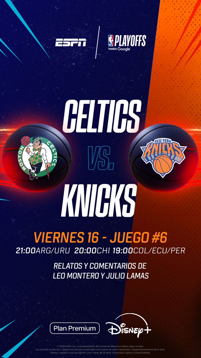 soyleomontero's tweet photo. Querías arrancar el finde bien #RedHot 🔥🌶️🏀 ? 
Acá estamos entonces 
ESPN2 ⁦@disneyplusla⁩
 Con ⁦@Juliolamas1⁩ #AyDiosMio Abz amigos !!
Celtics fuerza el 7 o lo cierra Knicks en el MSG ? https://t.co/RP0Xfgb8MT