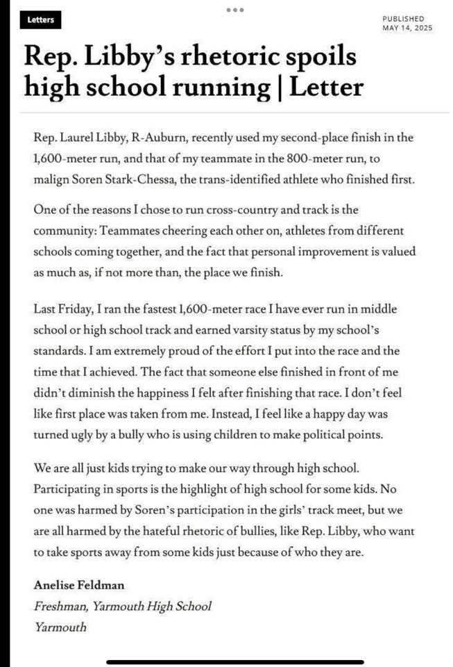 Kudos to this brave young woman for calling out Rep. Libby, who flushed her ethics down the toilet with a trans shaming post about Soren.