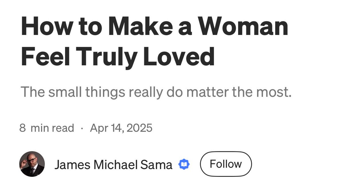 أعجبني جدًا هالجزء من مقالة How to Make a Woman Feel Truly Loved .. 

" استلهم من قوّتها، ولا تشعر بالتهديد منها.

أعتقد أن الكثير من الرجال يظنون أنهم يريدون امرأة قوية… إلى أن يواعدوا واحدة بالفعل.
فعندما يواجهون واقع امرأة لها حياة متكاملة خارج العلاقة، يدركون أنهم ليسوا