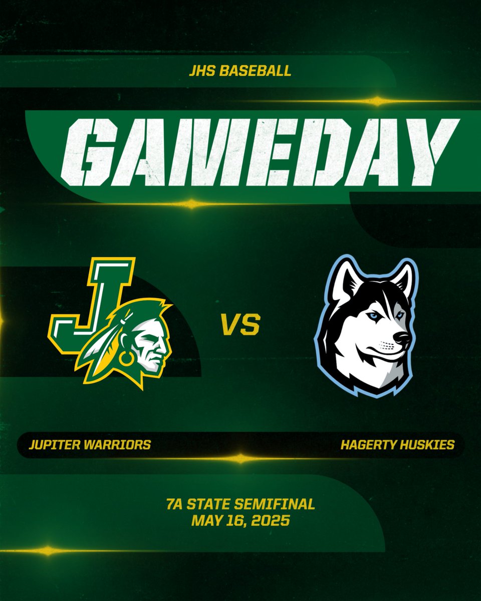 Warrior baseball takes on Hagerty tonight in State Semifinal baseball in Ft. Myers.  JUP is one win away from playing for the State Championship.  Warriors looking for a complete team effort tonight.  First pitch set for 7 pm. #onetribe #warriorpride