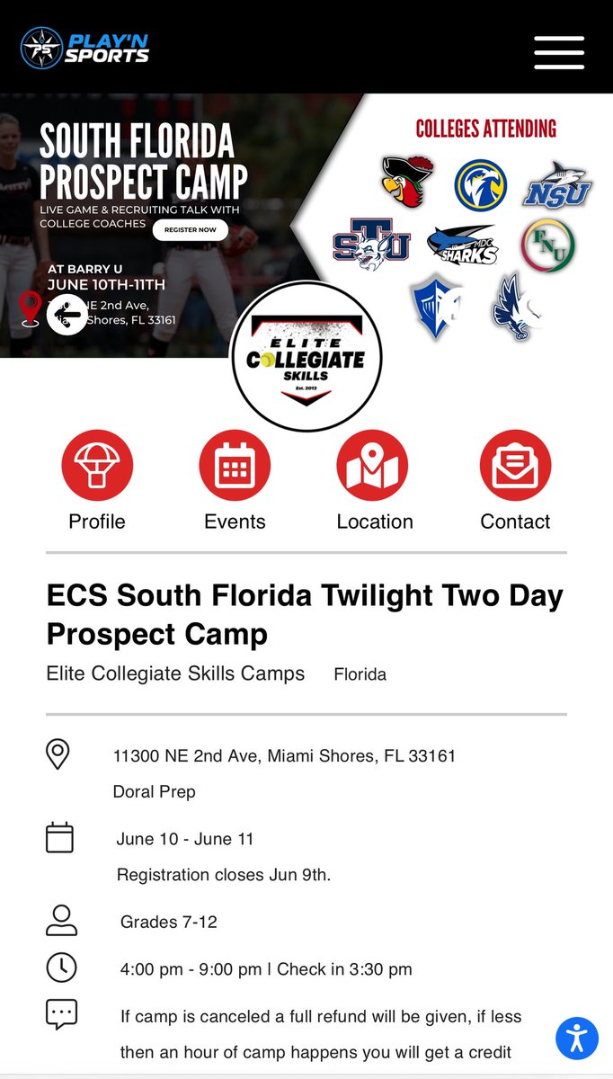 Come join us for a 2-Day South Florida Prospect camp! Registration link: playnsports.com/event/ecs-sout…