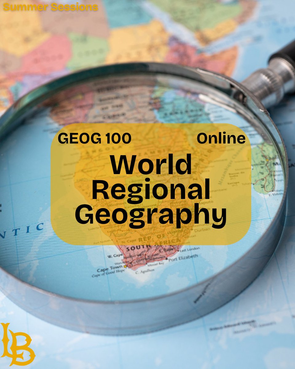 Explore the world through a spatial lens in GEOG 100 – World Regional Geography! 🌍📍Examine global regions and their cultural, political, economic, and environmental dynamics. Enroll this summer! ☀️ 
#SummerSessions #CSULB #GoBeach