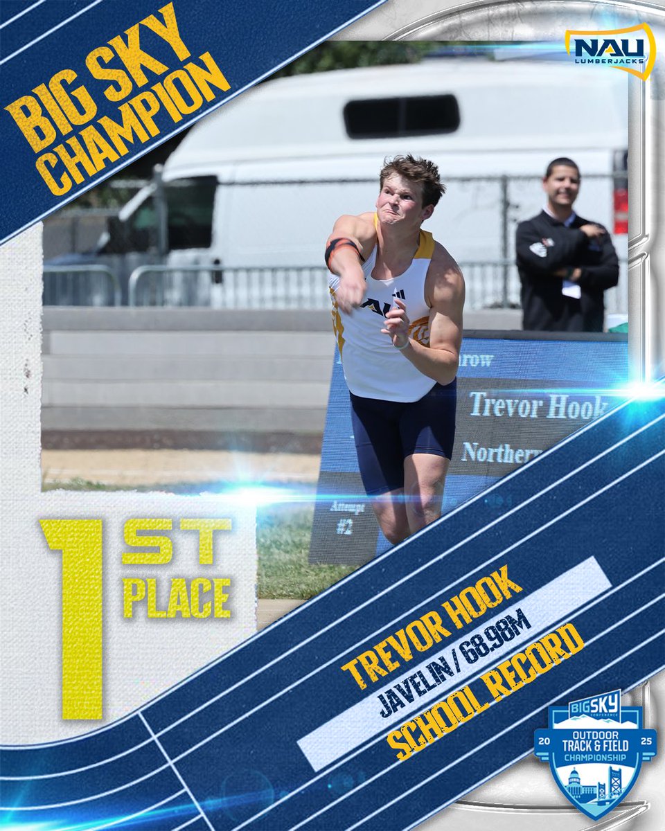Trevor Hook is a BIG SKY CHAMPION! 

He breaks his own school record with a toss of 68.98-meters in the javelin to bring the 🥇 back to Flagstaff!

#RaiseTheFlag | #BigSkyTF