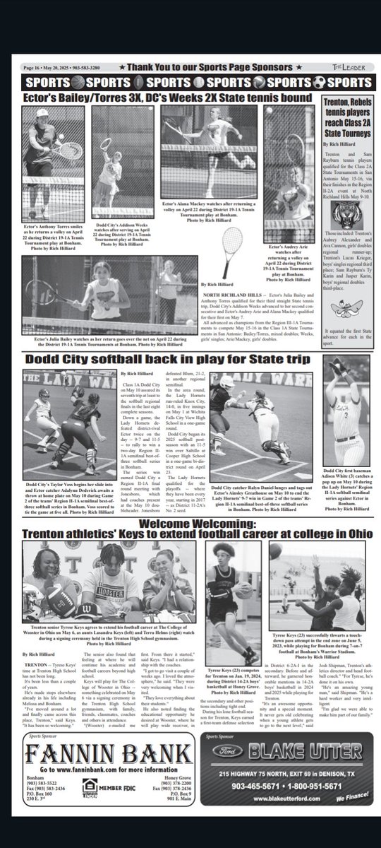 Rich Hilliard (@sportsstringer) on Twitter photo 5/20 Fannin County Leader sports:
<a href="/Texas1AFan/">Texas 1A Fan</a> <a href="/TTCAcoach/">Texas Tennis Coaches Association</a> <a href="/TXPrepSoftball/">Texas Prep Softball</a> <a href="/AustinTGCA/">TGCA</a> <a href="/GMsportsmedia1/">GM Sports Media</a>
<a href="/dctf/">Dave Campbell's — TexasFootball.com</a> <a href="/rrvsports/">RRV Sports</a> <a href="/trentonisdtx/">Trenton ISD</a>
<a href="/Supt_Strickland/">Jeremy Strickland</a> <a href="/WoosterEdu/">College of Wooster</a>
<a href="/srrebelsports/">SR Rebels Sports</a> #txhstennis #txhssb #txhssoftball #txhsfb 5/20 Fannin County Leader sports:
<a href="/Texas1AFan/">Texas 1A Fan</a> <a href="/TTCAcoach/">Texas Tennis Coaches Association</a> <a href="/TXPrepSoftball/">Texas Prep Softball</a> <a href="/AustinTGCA/">TGCA</a> <a href="/GMsportsmedia1/">GM Sports Media</a>
<a href="/dctf/">Dave Campbell's — TexasFootball.com</a> <a href="/rrvsports/">RRV Sports</a> <a href="/trentonisdtx/">Trenton ISD</a>
<a href="/Supt_Strickland/">Jeremy Strickland</a> <a href="/WoosterEdu/">College of Wooster</a>
<a href="/srrebelsports/">SR Rebels Sports</a> #txhstennis #txhssb #txhssoftball #txhsfb