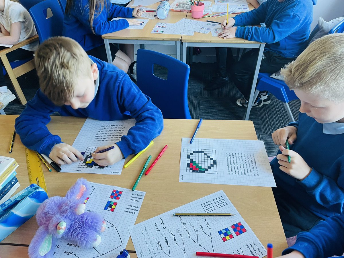 AddiewellPS's tweet image. P5 were introduced to the binary system today! We learned that everything on a computer can be represented by binary code then looked at one way binary code can be used to represent colours and created some pixel art.
