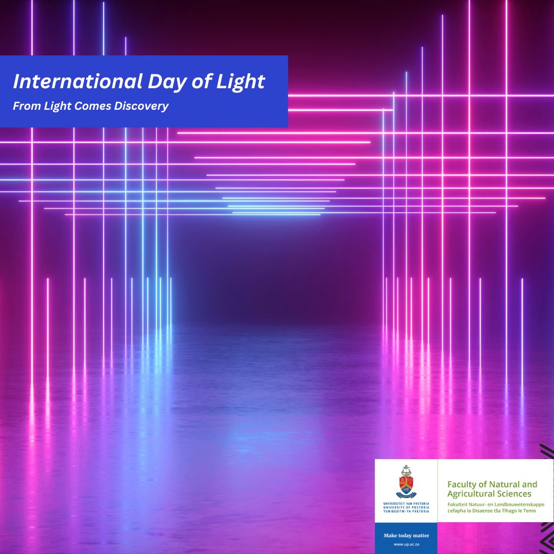 Light powers science, innovation &amp; life itself. #InternationalDayOfLight, celebrating light-based technologies advancing research. Prof <a href="/TjaartKrueger/">Tjaart Krüger</a> leads pioneering work in Biophysics exploring how light interacts with living systems at molecular level: up.ac.za/physics