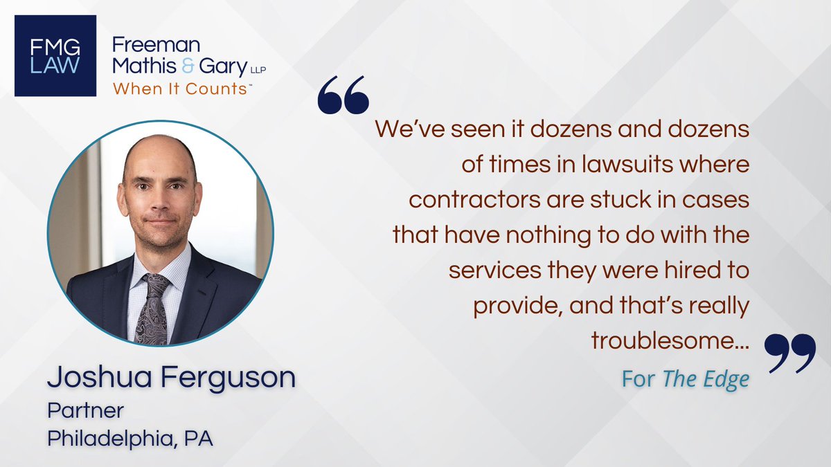 FMGLaw's tweet image. #FMG’s Joshua Ferguson is featured in The Edge, where he shares insights on the hidden risks in client contracts that can expose contractors to unexpected liability.
Click here to read the full article: blog.landscapeprofessionals.org/before-you-sig…
#FMGLaw #PALaw #Contractor #Liability