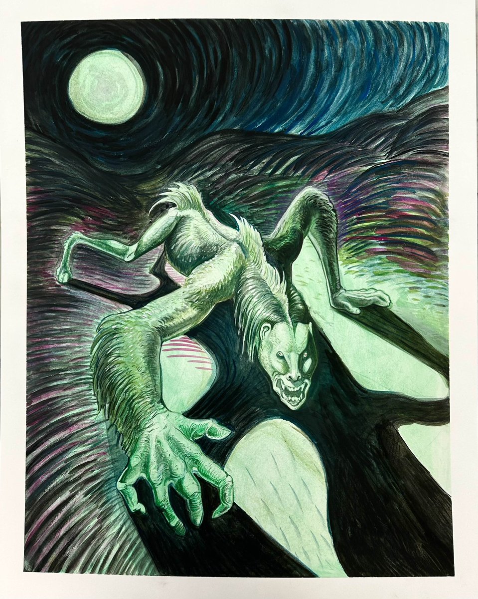 So sinister, the stalking Strangler Giant… Painting made with gouache &amp; colored pencil, it depicts the predatory Giant caught in the moment before its pounce, not that it would change much for the outcome!